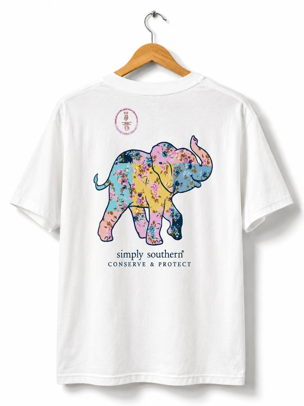 Simply Southern White Short-Sleeve Tee with Floral Patchwork Elephant
